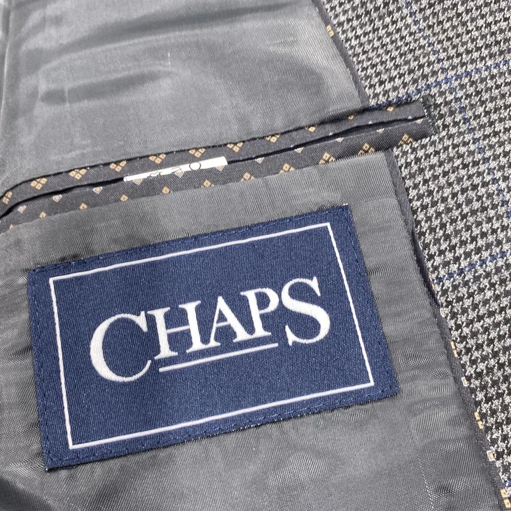 Chaps Blazer Mens 40R Gray Check Stretch‎ Sport Coat Two Button Lined Jacket